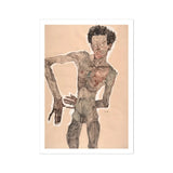 Nude Self-portrait Grimacing - Egon Schiele Art Print, Expressionist Nude Male Figure