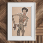 Nude Self-portrait Grimacing - Egon Schiele Art Print, Framed Nude Male Figure