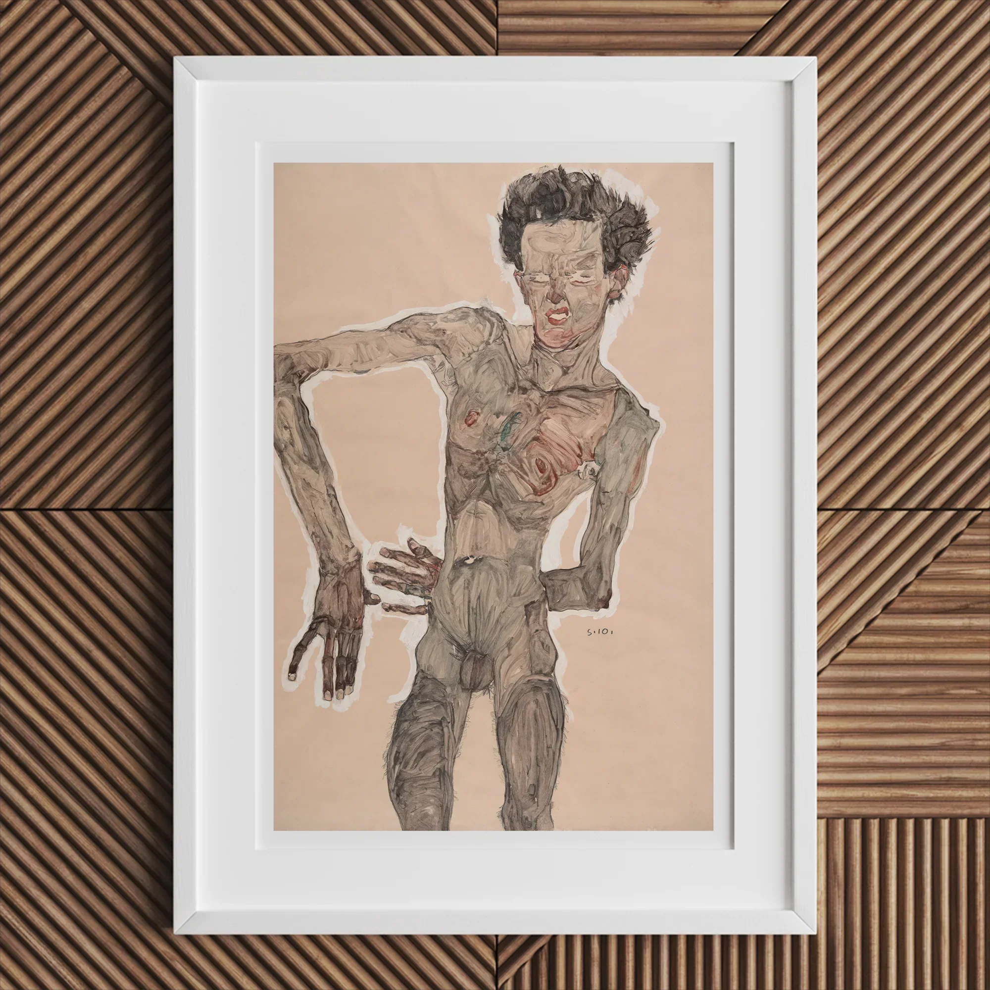 Nude Self-portrait Grimacing - Egon Schiele Art Print, Framed Nude Male Figure