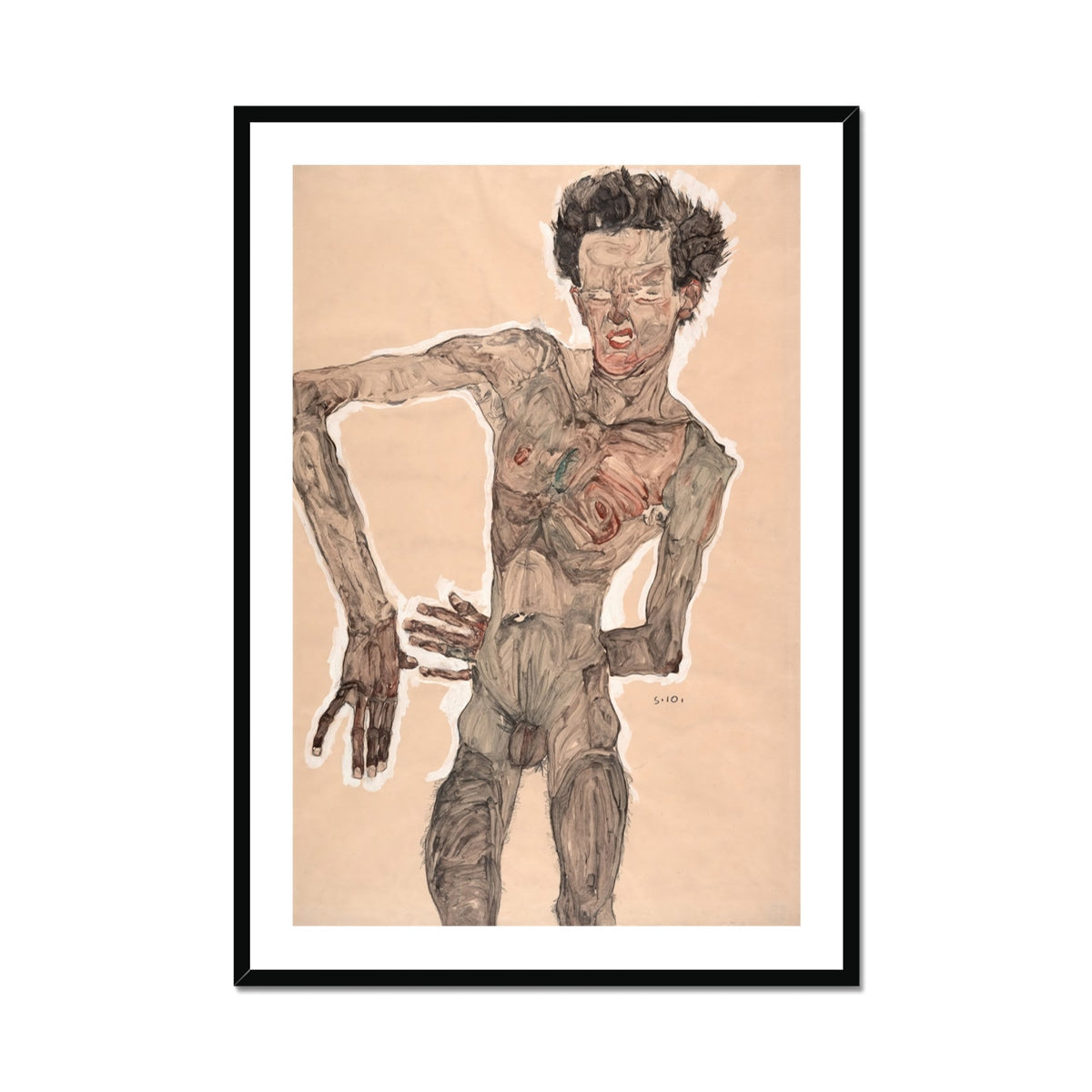Nude Self-portrait Grimacing - Egon Schiele Art Print, Framed Nude Male Figure