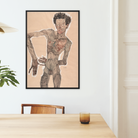 Nude Self-portrait Grimacing - Egon Schiele Framed Canvas, Framed Nude Figure
