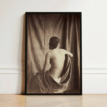 Nude Study - Jean Louis Marie Eugene Durieu Art Print / Canvas Black-framed Sepia-toned Photographic Woman Draped Fabric, Captivating Prints