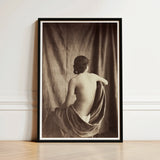 Nude Study - Jean Louis Marie Eugene Durieu Art Print / Canvas Black-framed Sepia-toned Photographic Woman Draped Fabric, Captivating Prints