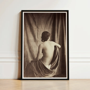 Nude Study - Jean Louis Marie Eugene Durieu Art Print / Canvas Black-framed Sepia-toned Photographic Woman Draped Fabric, Captivating Prints