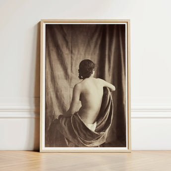 Nude Study - Jean Louis Marie Eugene Durieu Art Print / Canvas Sepia-toned Framed Photograph Woman Draped Fabric Curtain Backdrop,