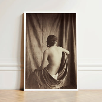 Nude Study - Jean Louis Marie Eugene Durieu Art Print / Canvas Sepia-toned Framed Photograph Woman Draped Fabric Textured Backdrop,