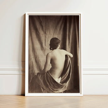 Nude Study - Jean Louis Marie Eugene Durieu Art Print / Canvas Framed Black-and-white Photographic Woman Draped Fabric, Captivating Prints