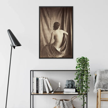 Nude Study - Jean Louis Marie Eugene Durieu Art Print / Canvas Black-framed Sepia-toned Art Print Nude Woman Seated Draped Jean Louis Marie