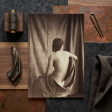 Nude Study - Jean Louis Marie Eugene Durieu Art Print / Canvas Sepia-toned Photographic Print Woman Draped Fabric Textured Backdrop Jean