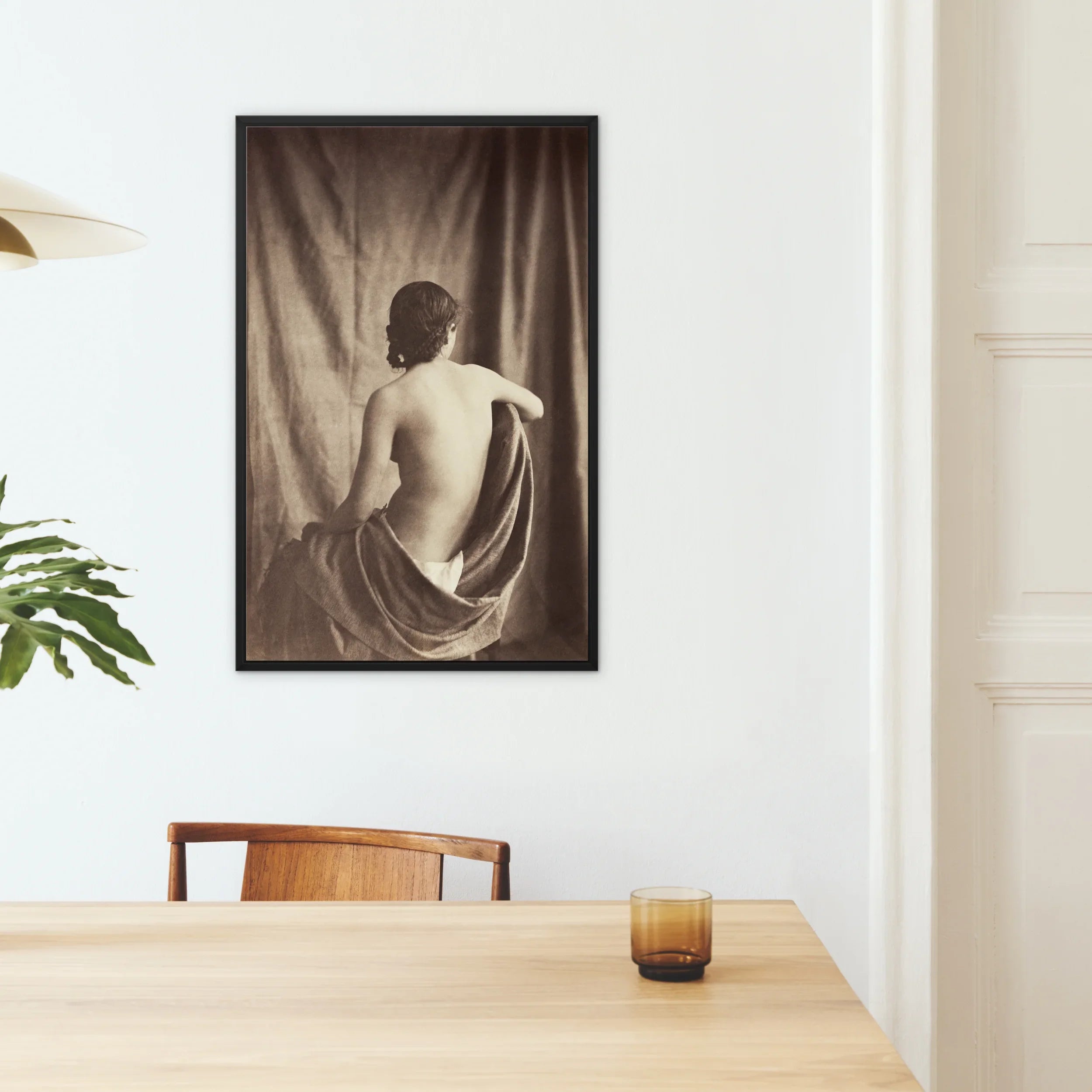 Nude Study - Jean Louis Marie Eugene Durieu Framed Canvas, Black White Artistic Photograph Nude Draped Fabric Mounted