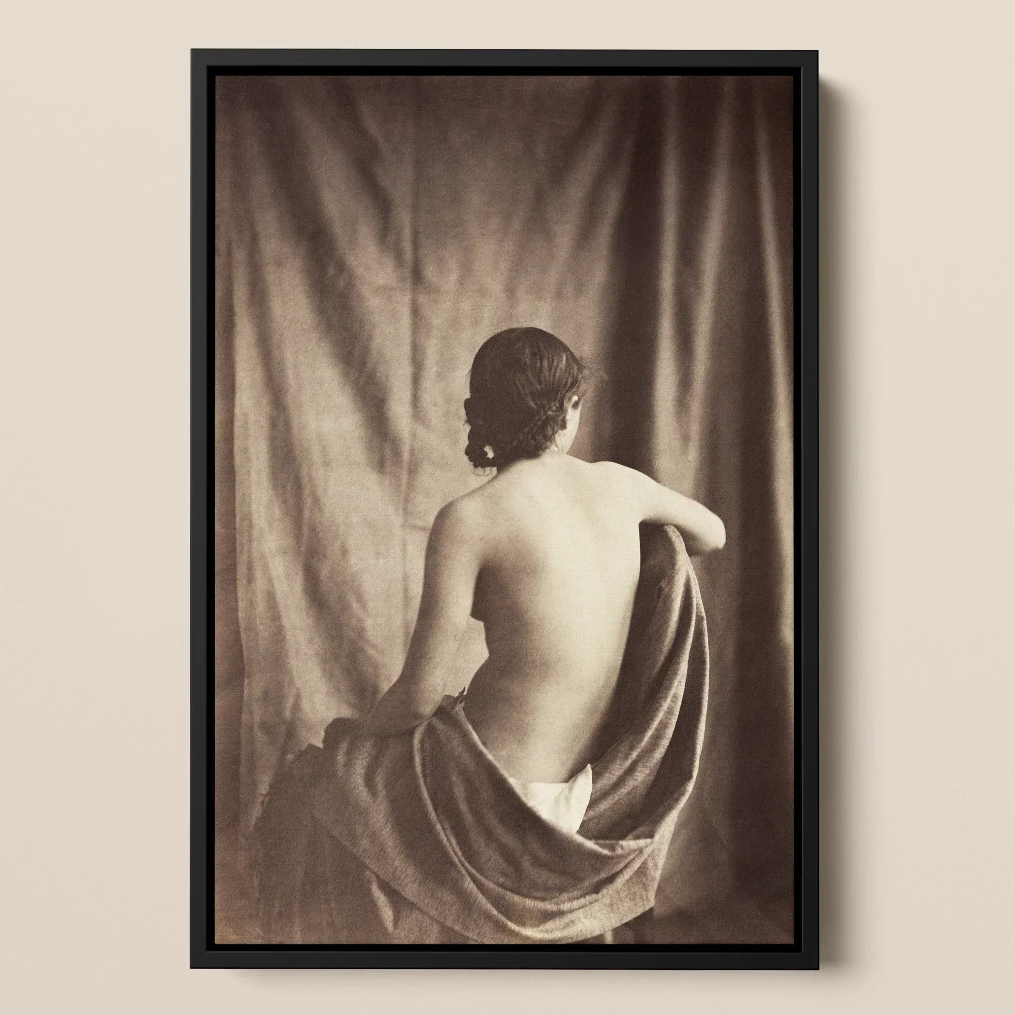 Nude Study - Jean Louis Marie Eugene Durieu Framed Canvas, Framed Sepia-toned Nude Portrait