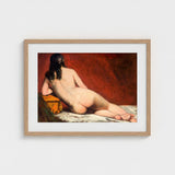 Nude Study of a Reclining Woman - William Etty Art Print / Canvas, Dark Hair Spilling, Yellow Casket Dressed, Rose Madder Marry, Vermillion