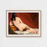 Nude Study of a Reclining Woman - William Etty Art Print / Canvas, Dark Hair Spilling, Yellow Casket Dressed, Rose Madder Marry, Vermillion