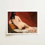 Nude Study of a Reclining Woman - William Etty Art Print / Canvas, Dark Hair Spilling, Yellow Casket Dressed, Rose Madder Marry, Vermillion