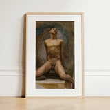 Nude Study of Thomas e Mckeller - John Singer Sargent Art Print / Canvas Framed Painting Male Figure Classical Style Rendered Kneels,