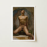 Nude Study of Thomas e Mckeller - John Singer Sargent Art Print / Canvas Framed Painting Male Figure Wings Rendered Earthy Kneels, Inside,