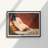 Black-framed Art Print Nude Woman White Surface Deep William Etty, Reclining, Dark Hair Spilling, Yellow Casket Dressed, Rose Madder Marry,