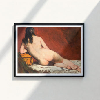 Black-framed Art Print Nude Woman White Surface Deep William Etty, Reclining, Dark Hair Spilling, Yellow Casket Dressed, Rose Madder Marry,