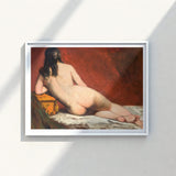 Framed Reproduction Classical Nude Painting Woman Dark Hair William Etty, Reclining, Spilling, Yellow Casket Dressed, Rose Madder Marry,