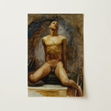 Nude Study of Thomas e Mckeller - John Singer Sargent Art Print / Canvas Rectangular Oil Painting Male Figure Detailed Musculature Kneels,