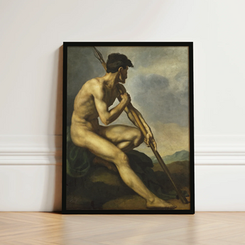 Black-framed Reproduction Classical Painting Nude Male Figure Earthy Warrior, Théodore Géricault’s, Warrior’s Profile Locked, Theodore
