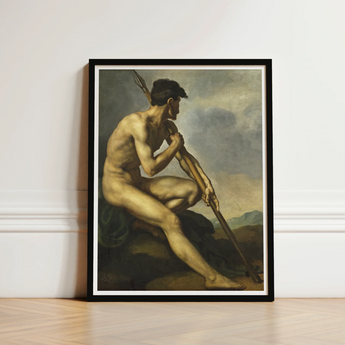 Black-framed Art Print Classical Nude Male Figure Spear Warrior, Théodore Géricault’s, Warrior’s Profile Locked, Theodore Gericault