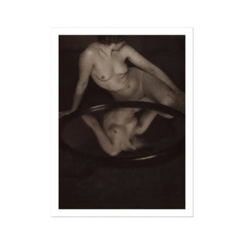 Nude Woman with Mirror - Clarence H. White Art Print, Artistic Black White Nude Photograph Reflection Dark Surface