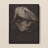 Nude Woman with Mirror - Clarence H. White Art Print / Canvas Black-framed Artwork Nude Figure Reflected Circular Mirror 20th-century Art