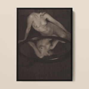 Nude Woman with Mirror - Clarence H. White Framed Canvas, Black White Photograph Nude Figure Reflected Mirrored Surface