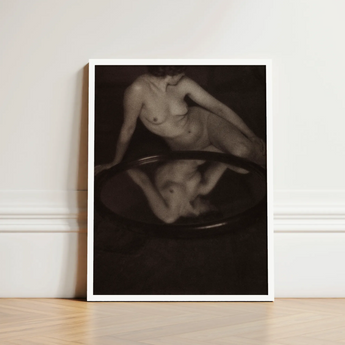 Nude Woman with Mirror - Clarence H. White Art Print / Canvas Framed Black-and-white Figure Reflected Circular 20th-century Photography,