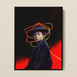 Nyx - Gay Witch Art Framed Canvas, 12x16’’ / 31x41cm / Black Floating Frame, Framed Portrait Woman Hat Rope