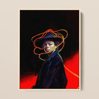 Nyx - Gay Witch Art Framed Canvas, 12x16’’ / 31x41cm / Natural Floating Frame, Framed Painting Person Hat Lines