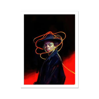 Nyx - Gay Witch Art Print / Canvas Portrait Person Dark Hat Coat Orange Lines Head, Universe Woven, Endless Shadows Prints