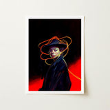 Nyx - Gay Witch Art Print / Canvas Framed Digital Artwork Woman Black Hat Orange Light, Universe Woven, Endless Shadows Prints