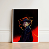 Framed Portrait Woman Black Hat Orange Wire-like Strands Gay Witch Art, Universe Woven, Endless Shadows