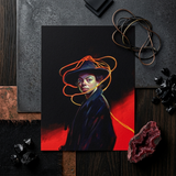 Nyx - Gay Witch Art Print / Canvas Digital Portrait Woman Black Hat Coat Illuminated, Universe Woven, Endless Shadows Prints
