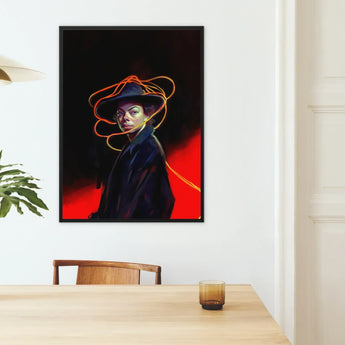 Nyx - Gay Witch Art Print / Canvas Framed Portrait Painting Woman Dark Hat Coat Orange, Universe Woven, Endless Shadows Prints