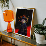 Nyx - Gay Witch Art Print, Framed Portrait Artwork Figure Hat Neon Lines Head