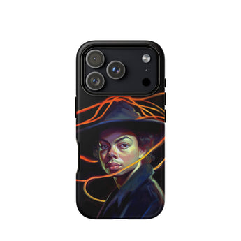 Nyx - Gay Witch Phone Case Iphone 17 Pro / Matte Black Phone Case Witch Design Orange Yellow Lines Gay Witch, Modern Surrealism, Nyx,