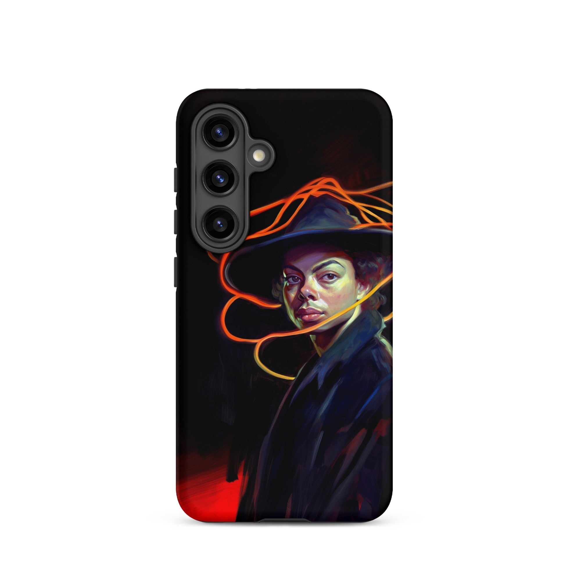 Nyx - Gay Witch Samsung Case, Galaxy S24 / Matte, Black Smartphone Case Stylized Portrait Person Hat Orange