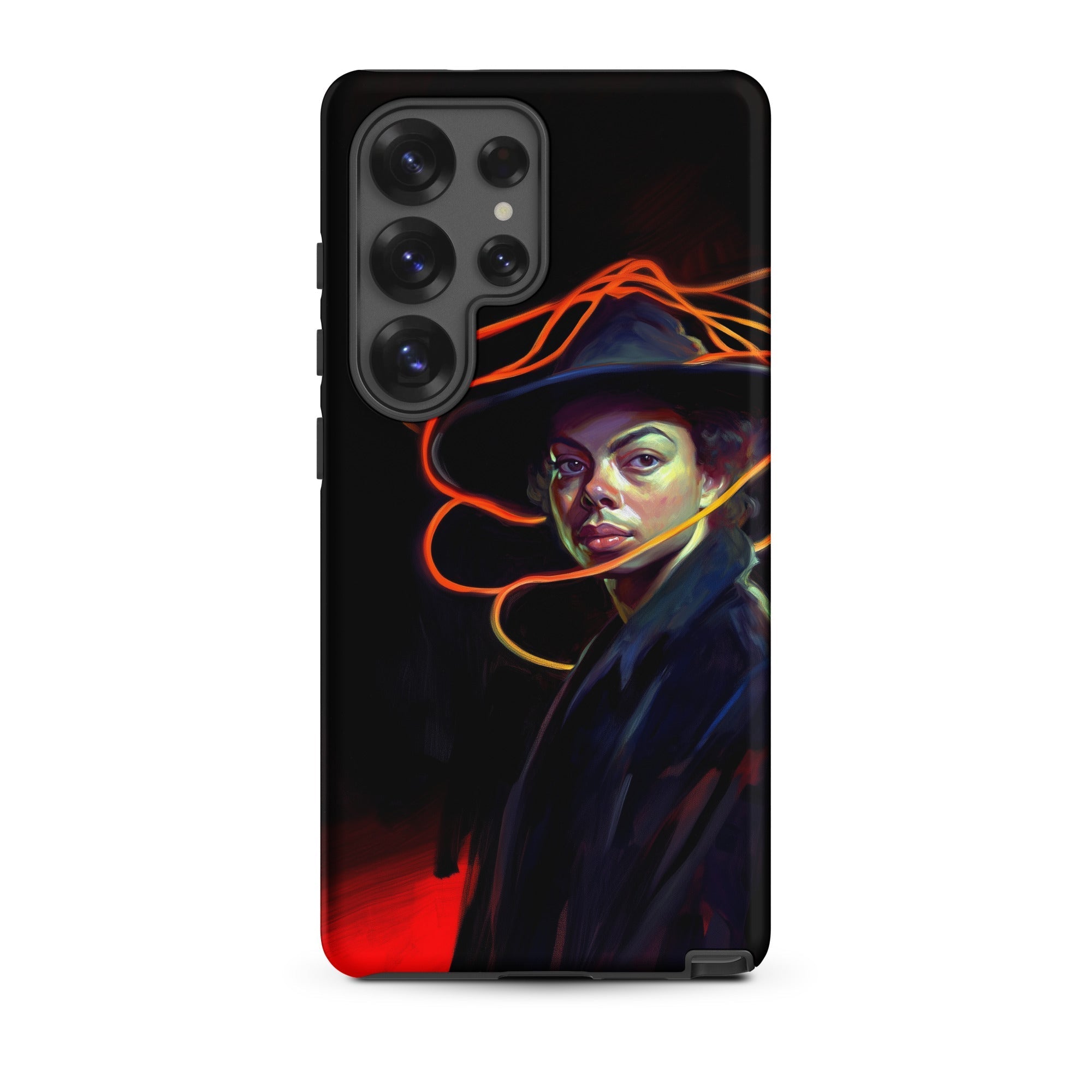 Nyx - Gay Witch Samsung Case, Galaxy S25 Ultra / Matte, Smartphone Case Artistic Rendition Michael Jackson Fedora Orange