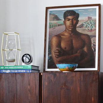 O Mestico - Candido Portinari Brazilian Art Print, Framed Portrait Painting Shirtless Boxer Desert Landscape