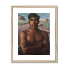 O Mestico Candido Portinari Brazilian Art Print, Portrait Painting Shirtless Young Man Crossed Arms Desert