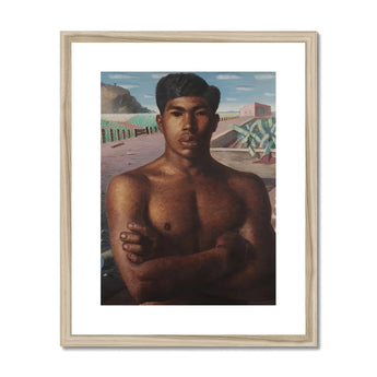 O Mestico - Candido Portinari Brazilian Art Print, Portrait Painting Shirtless Young Man Crossed Arms Desert
