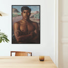 O Mestico Candido Portinari Brazilian Framed Canvas, Framed Portrait Painting Shirtless Person Desert Like Background