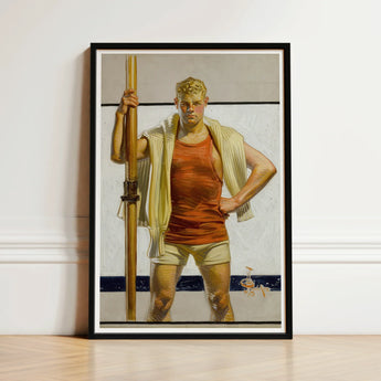 Oarsman - J.c. Leyendecker Art Print / Canvas Black-framed Muscular Man Orange Tank White, Prints