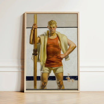 Oarsman - J.c. Leyendecker Art Print / Canvas Framed Painting Muscular Man Orange Tank Beige Shorts, Prints