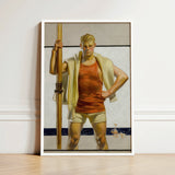 Oarsman - J.c. Leyendecker Art Print / Canvas Framed Painting Muscular Man Orange Tank Beige Shorts, Prints