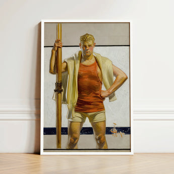 Oarsman - J.c. Leyendecker Art Print / Canvas Framed Painting Muscular Man Orange Tank Beige Shorts, Prints