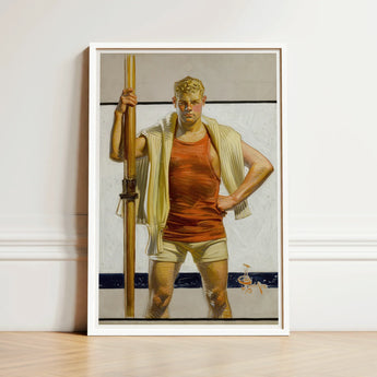Oarsman - J.c. Leyendecker Art Print / Canvas Framed Painting Muscular Man Orange Tank White Shorts, Prints